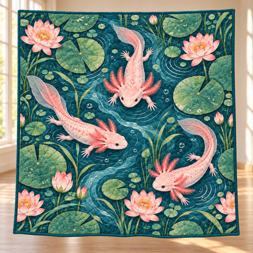 Lotus Lagoon Axolotls Quilt Blanket