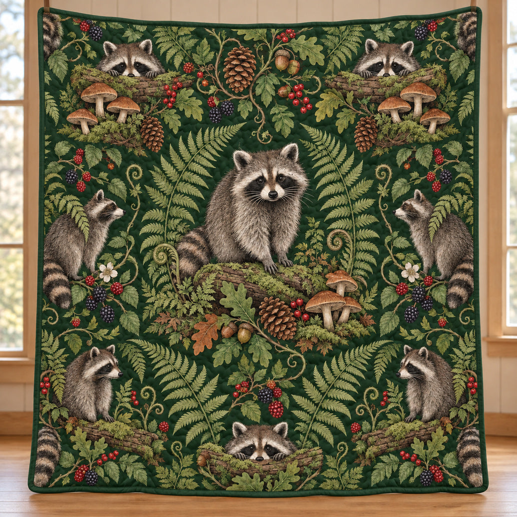 Fernberry Raccoon Walk Quilt Blanket