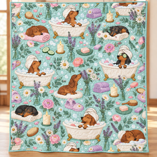 Dachshund Botanical Bath Day Quilt Blanket