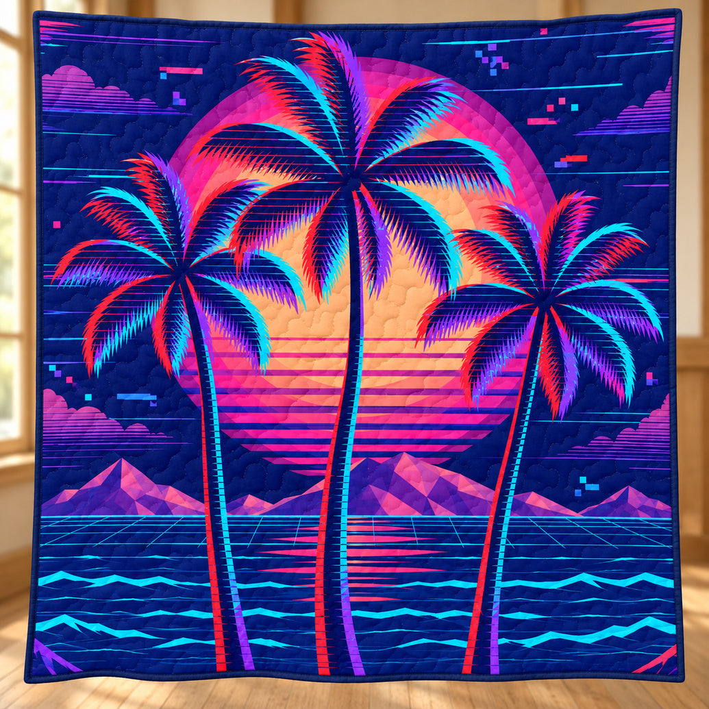 Palm Prism Sundown Quilt Blanket