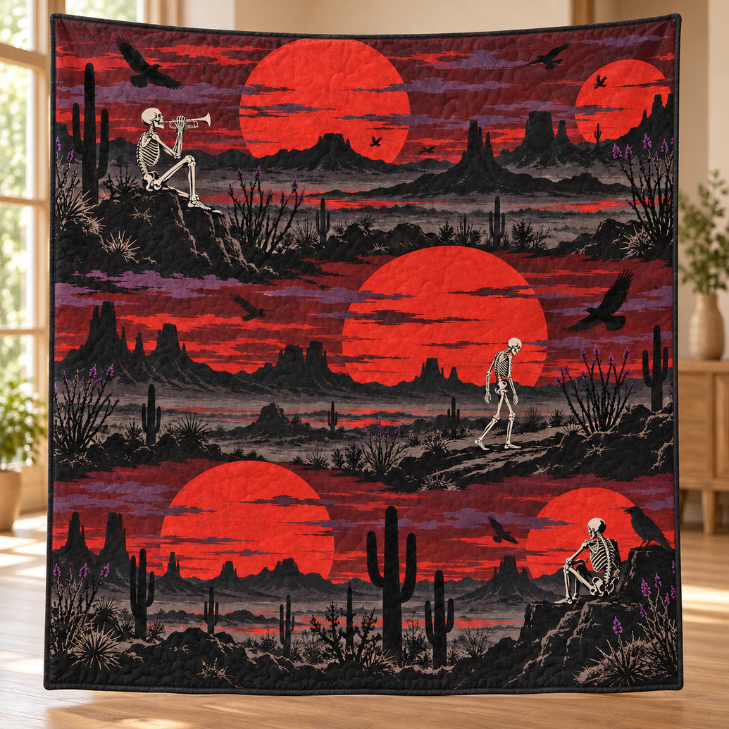Crimson Sundown Bones Quilt Blanket
