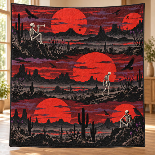 Crimson Sundown Bones Quilt Blanket