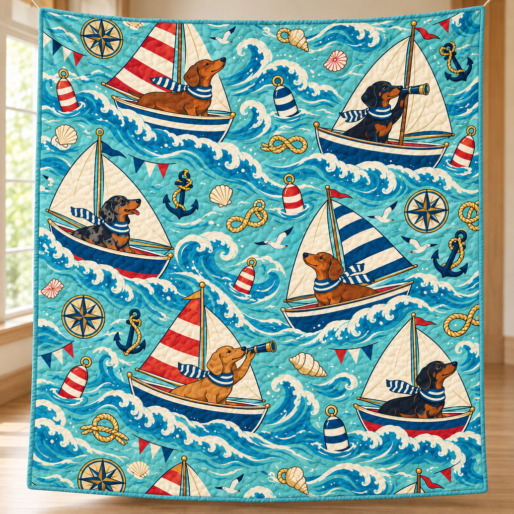 Sailor Sausage Dog Regatta Quilt Blanket