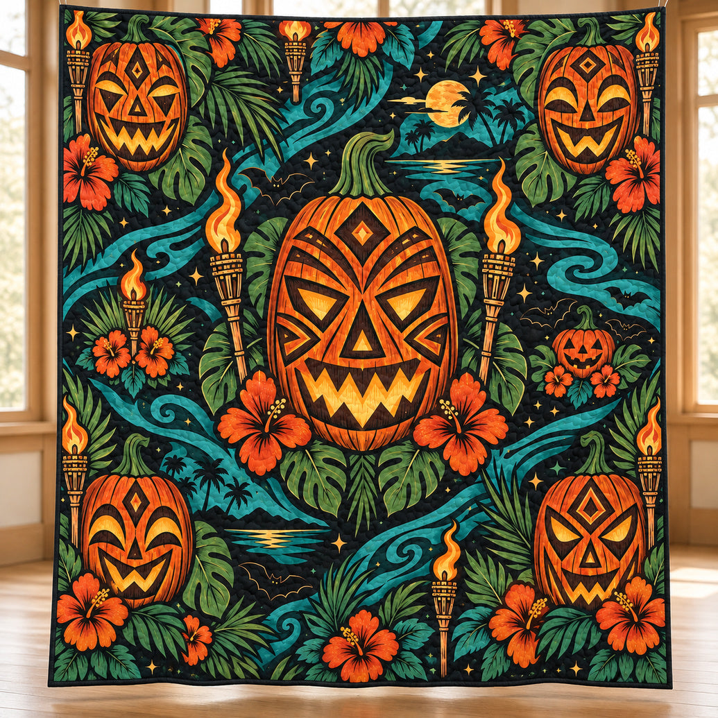 Tiki Lantern Harvest Quilt Blanket