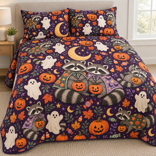 Moonlit Masked Raccoon Parade Bedding Set