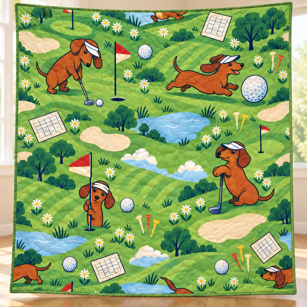 Greenside Sausage Dog Club Quilt Blanket