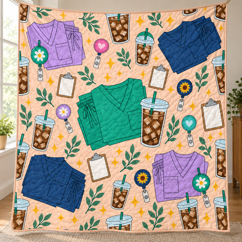 Scrubs & Cold Brew Break Quilt Blanket