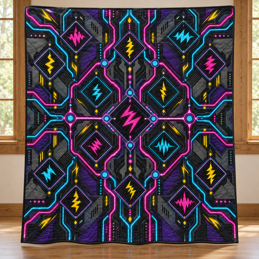 Graphite Neon Arc Matrix Quilt Blanket
