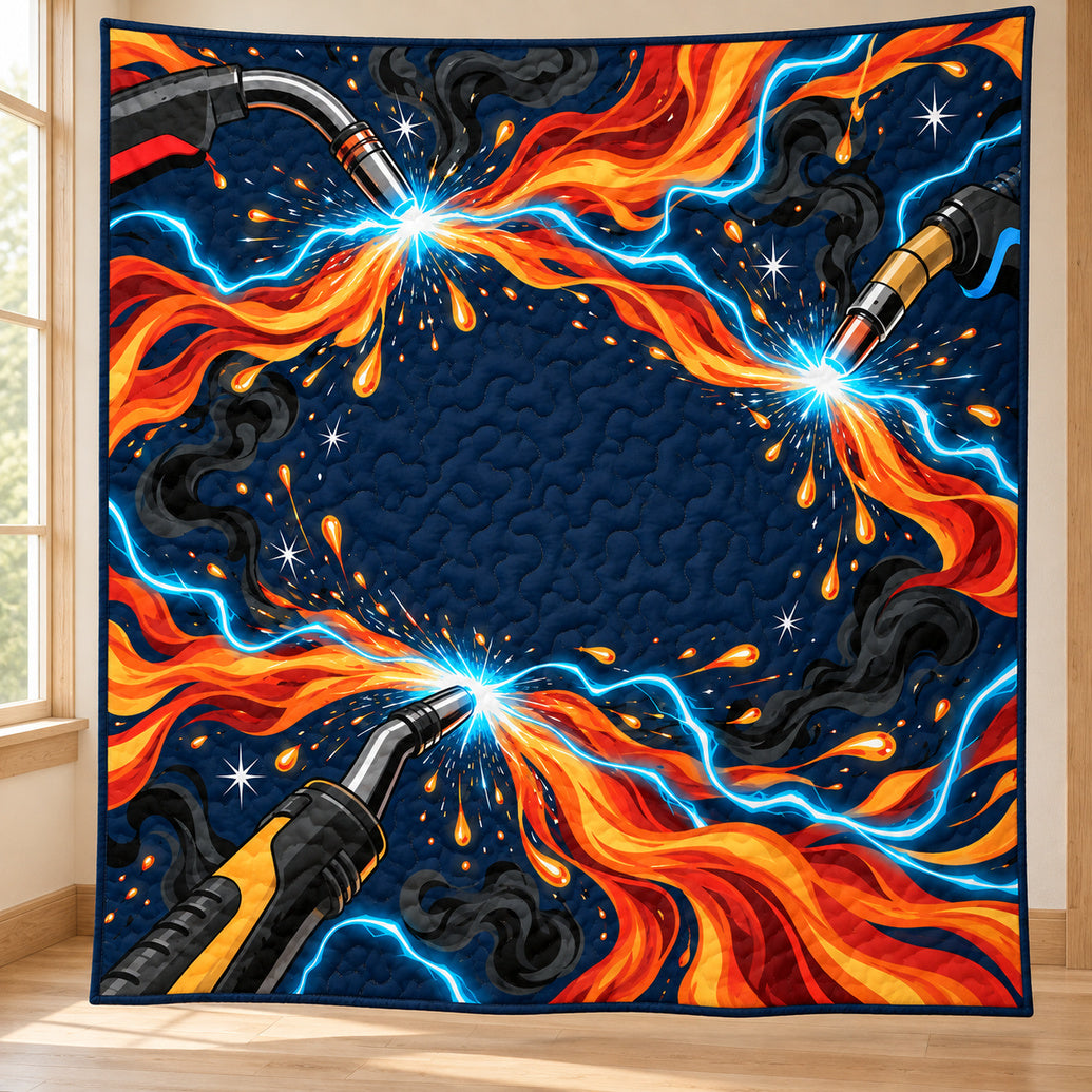 Cyan Torch Emberstream Quilt Blanket