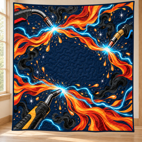 Cyan Torch Emberstream Quilt Blanket