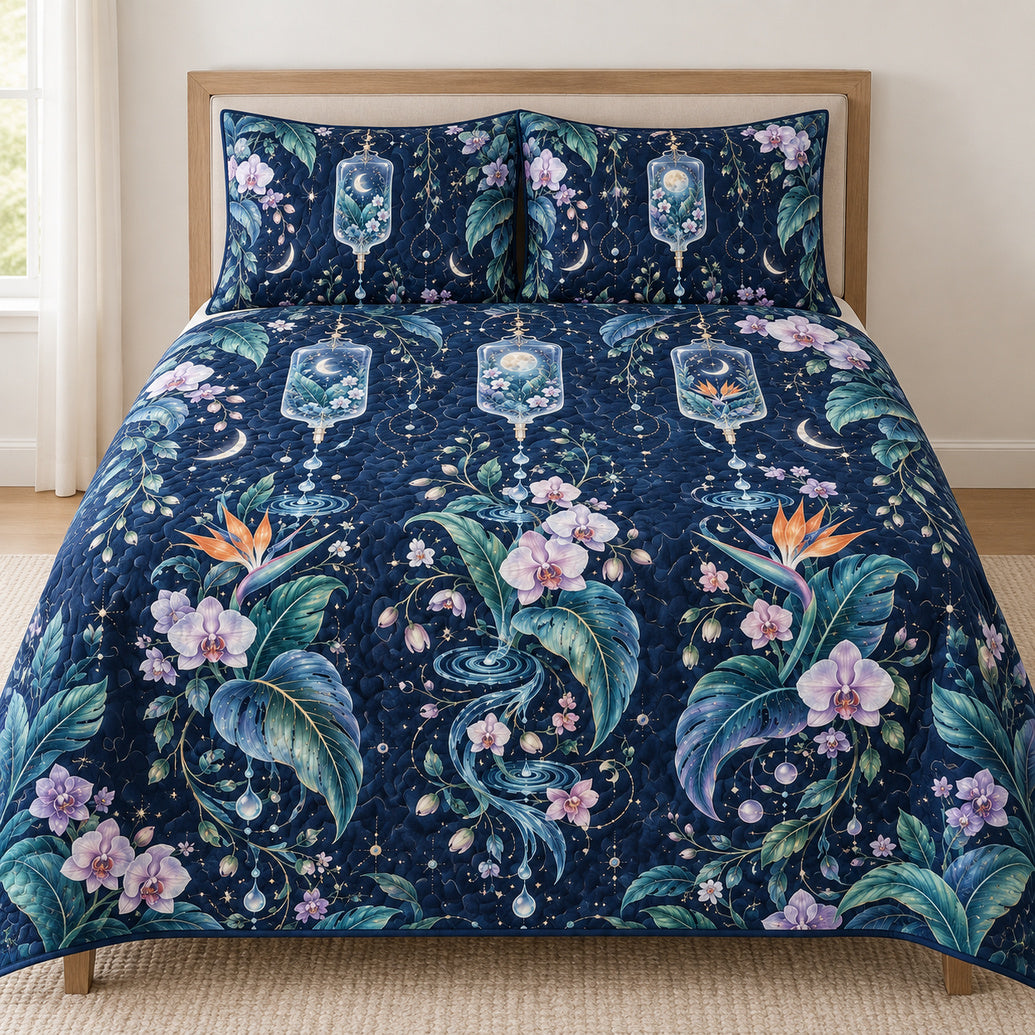 Indigo Drip Botanical Night Bedding Set