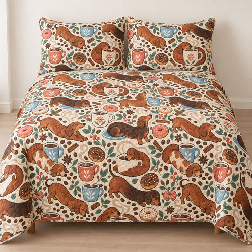 Dachshund Café Curlicues Bedding Set