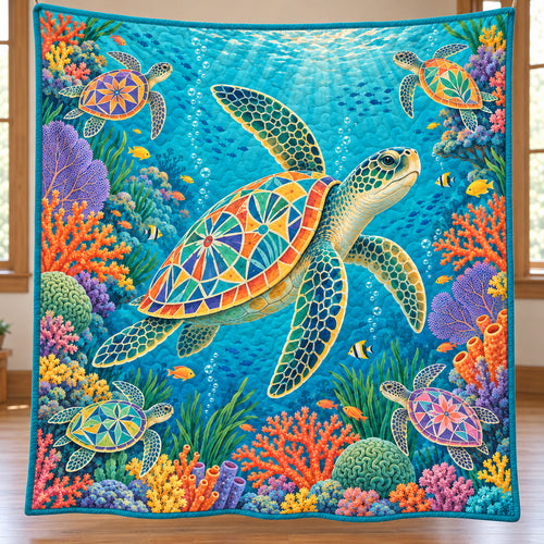 Reef Garden Turtle Drift Quilt Blanket
