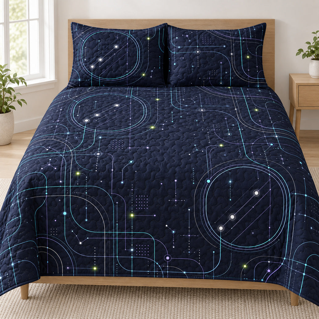 Midnight Neon Circuit Bedding Set