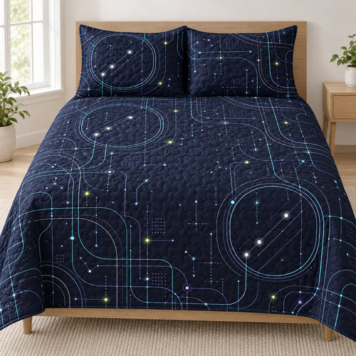 Midnight Neon Circuit Bedding Set