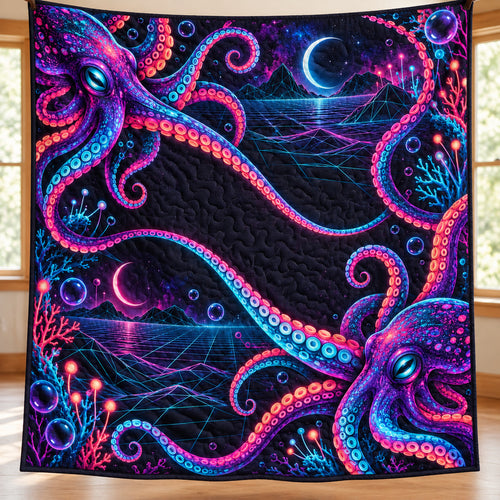 Neon Kraken Circuit Quilt Blanket