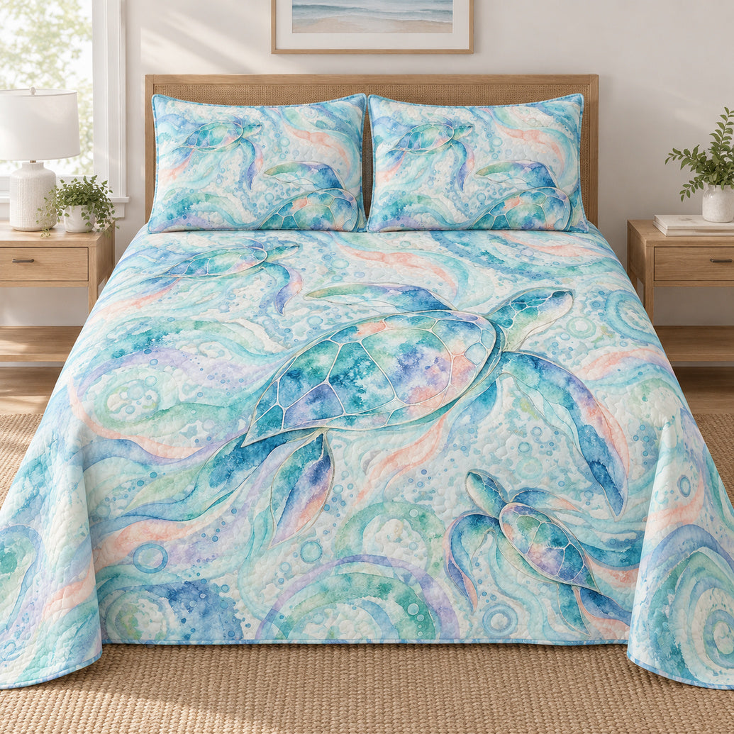 Tidal Watercolor Turtle Trails Bedding Set