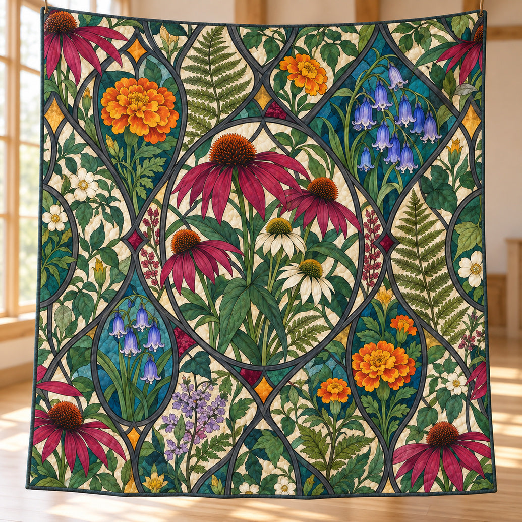 Wildflower Leadlight Garden Quilt Blanket