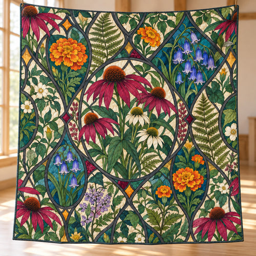 Wildflower Leadlight Garden Quilt Blanket