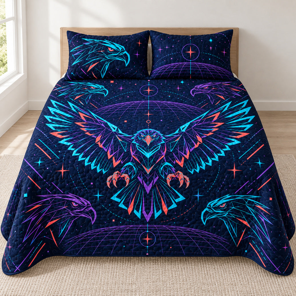 Neon Eagle Vector Grid Bedding Set