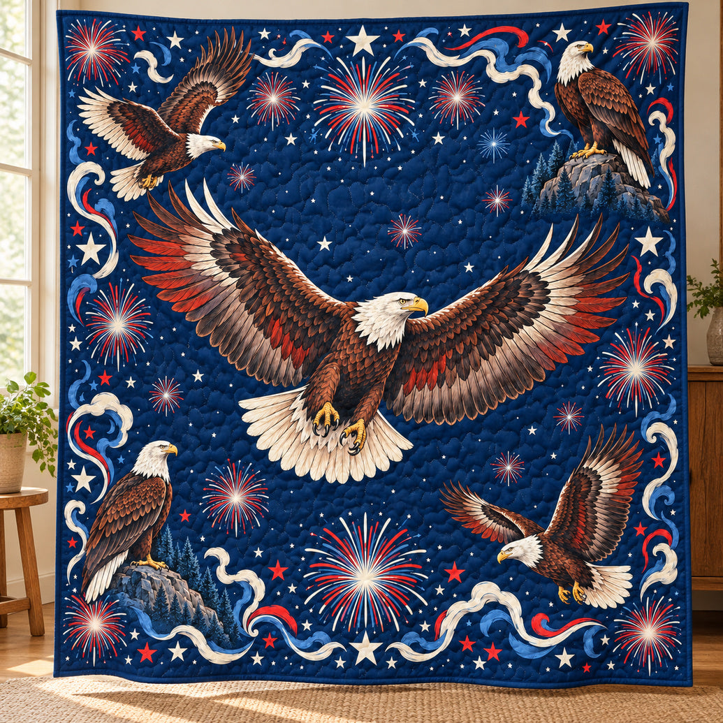 Firework Sentinel Eagle Quilt Blanket