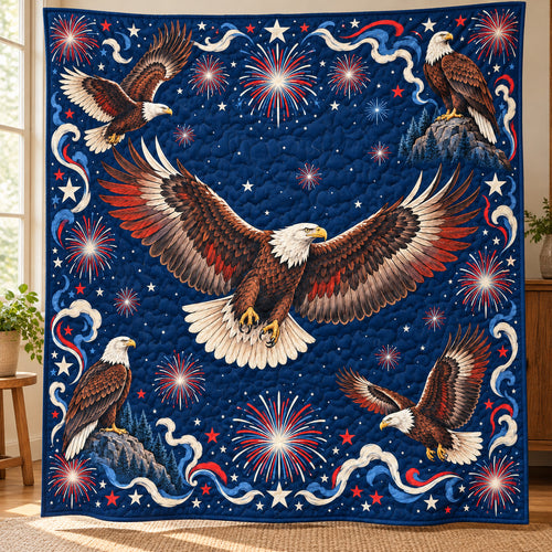Firework Sentinel Eagle Quilt Blanket