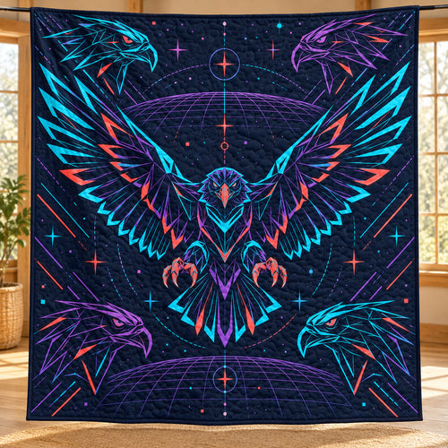 Neon Eagle Vector Grid Quilt Blanket