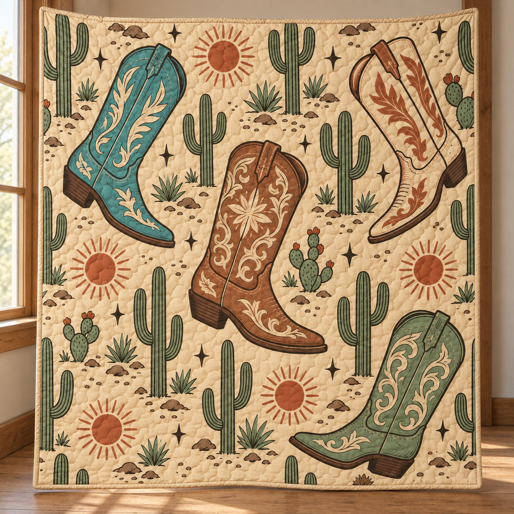 Saguaro Boot Sundown Quilt Blanket