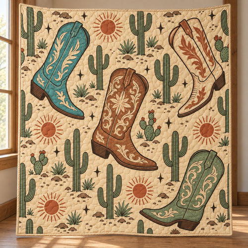 Saguaro Boot Sundown Quilt Blanket