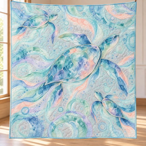 Tidal Watercolor Turtle Trails Quilt Blanket