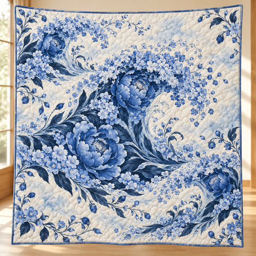 Cobalt Blossom Breakers Quilt Blanket