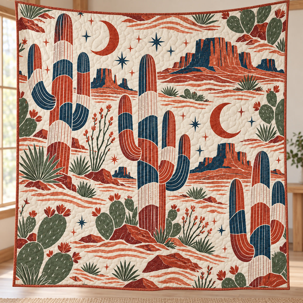 Desert Tricolor Saguaro Quilt Blanket