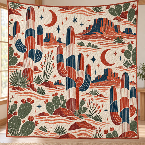 Desert Tricolor Saguaro Quilt Blanket