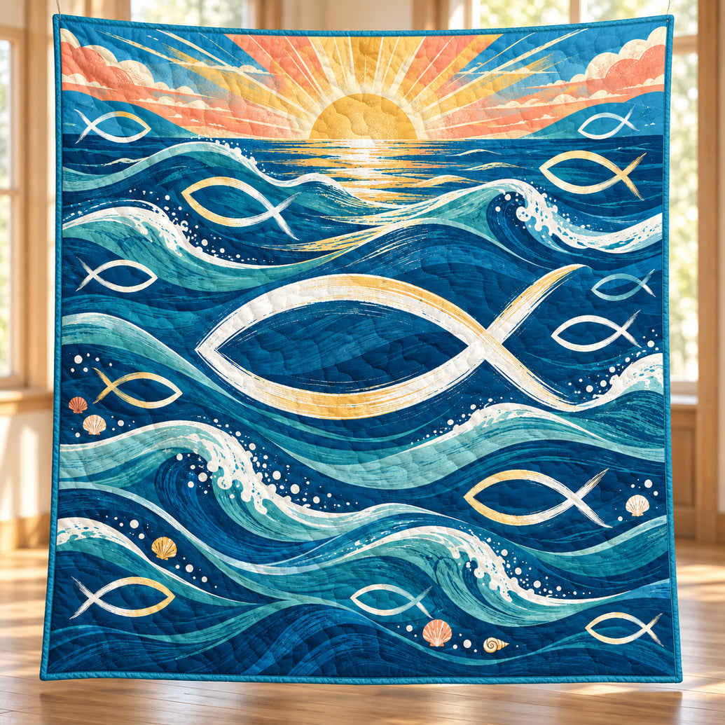 Sunlit Ichthys Tides Bedroom Quilt Blanket