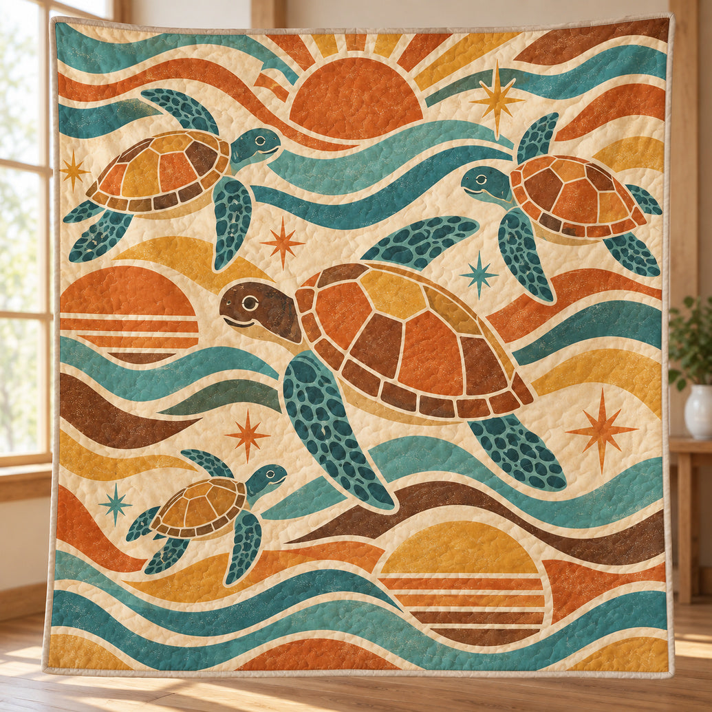 Seventies Turtle Sunblocks Quilt Blanket