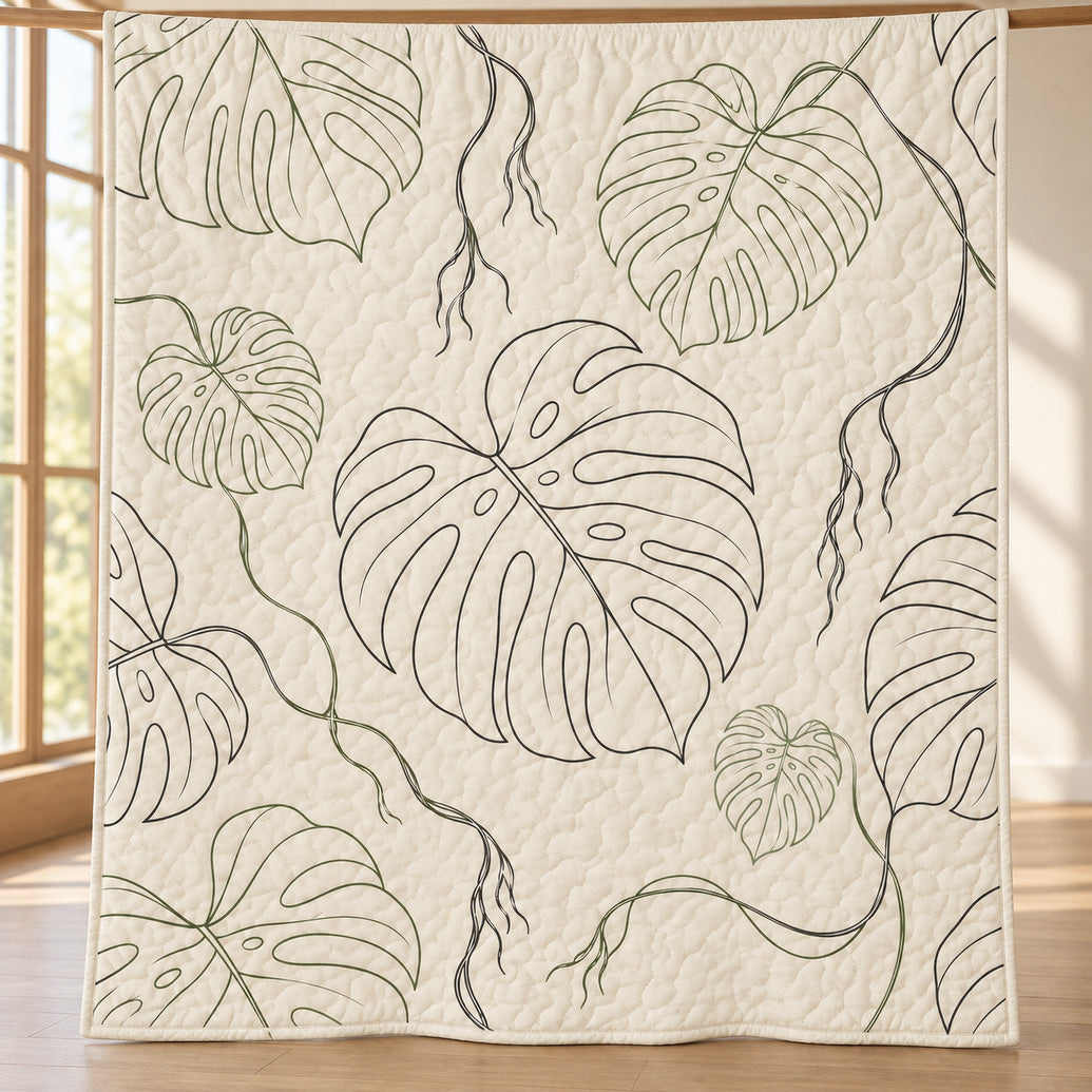Monstera Line Gallery Quilt Blanket