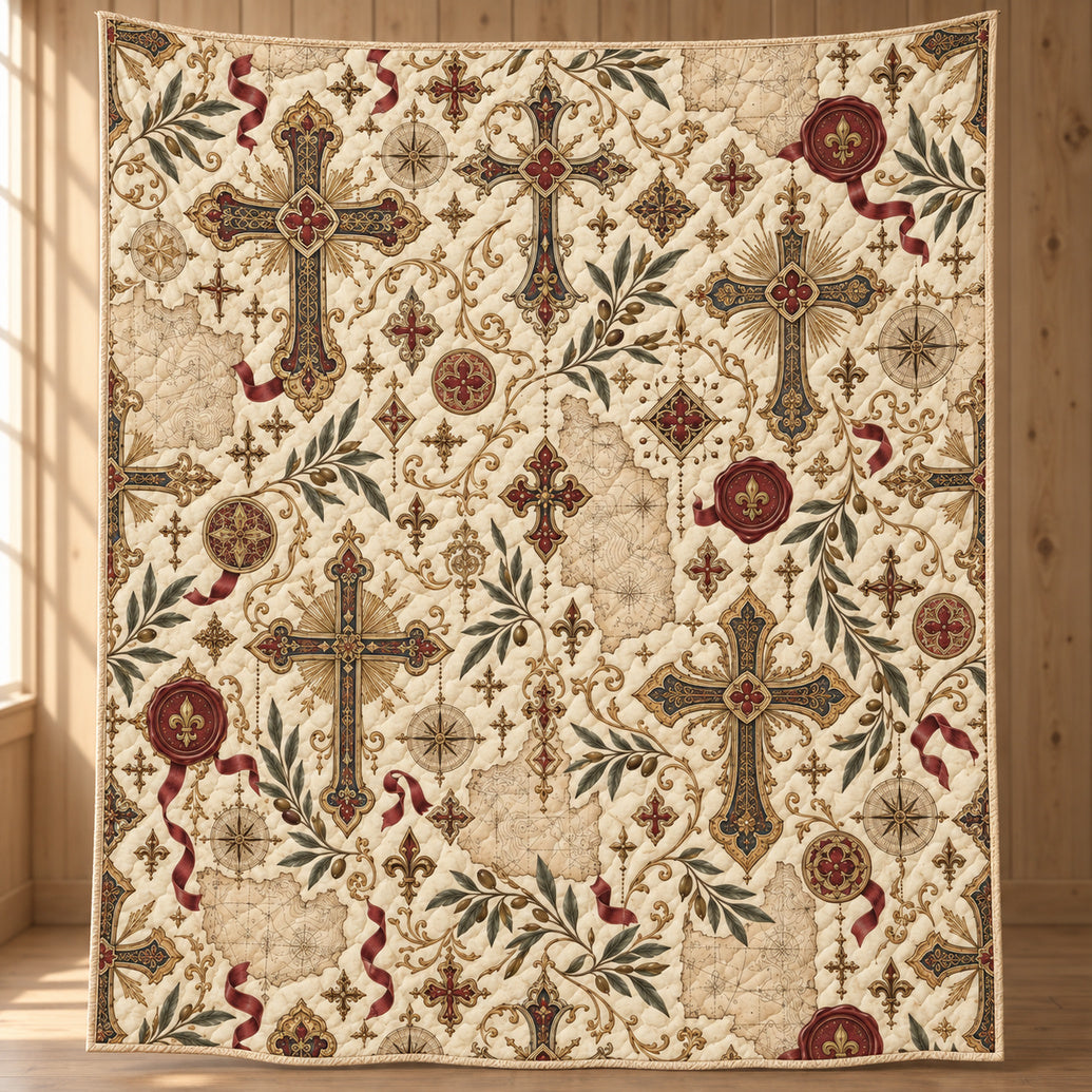 Gilded Reliquary Crosswork Quilt Blanket