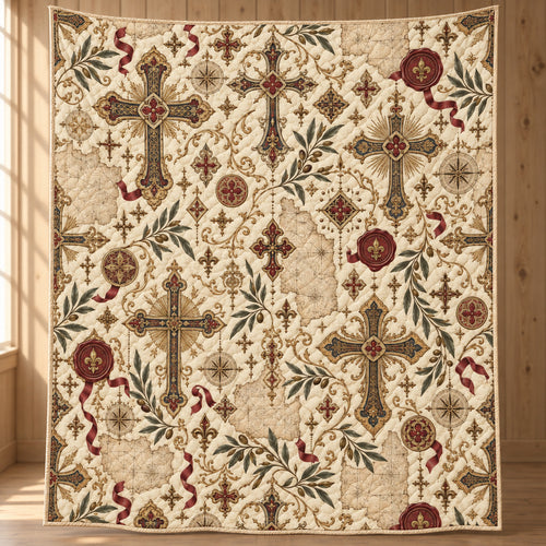 Gilded Reliquary Crosswork Quilt Blanket