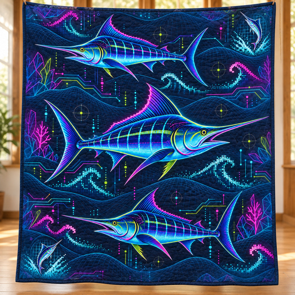 Neon Marlin Gridline Quilt Blanket
