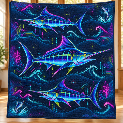 Neon Marlin Gridline Quilt Blanket