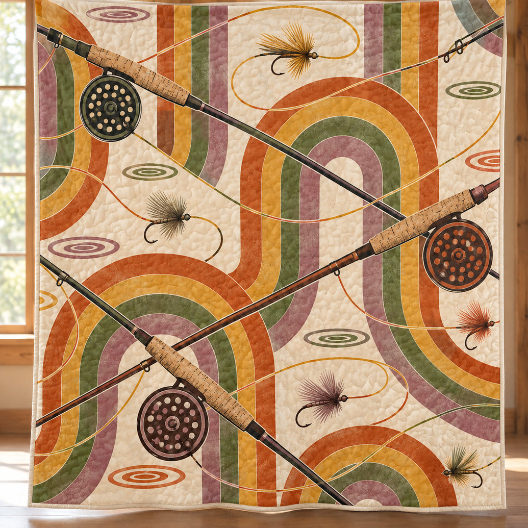 Sunset Fly Rod Archive Quilt Blanket