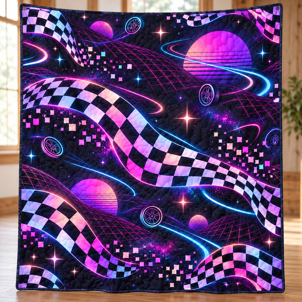 Neon Checkered Afterglow Quilt Blanket