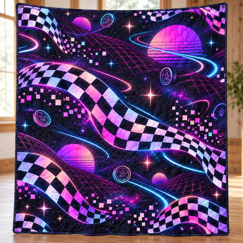 Neon Checkered Afterglow Quilt Blanket