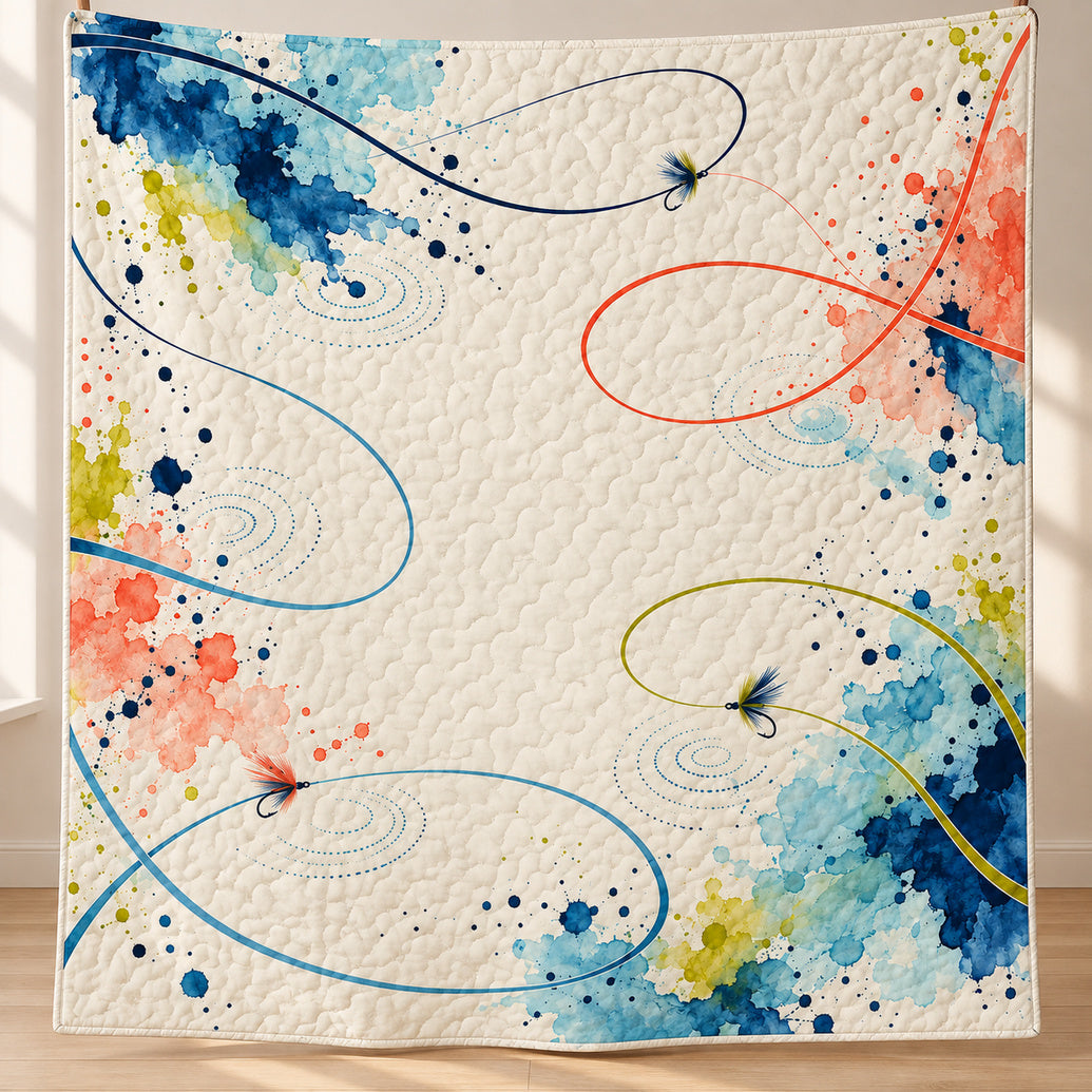 Chromatic Fly-Cast Currents Quilt Blanket