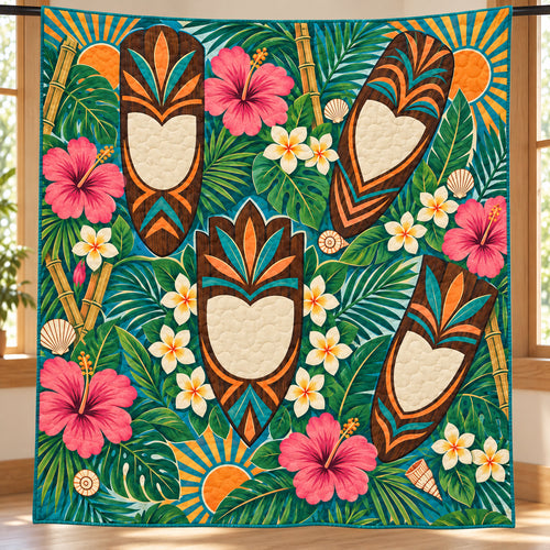 Island Carving Flower Portrait Quilt Blanket
