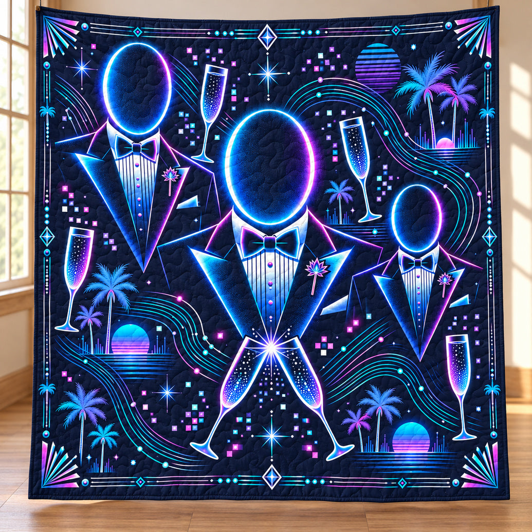 Neon Vow Protocol Quilt Blanket