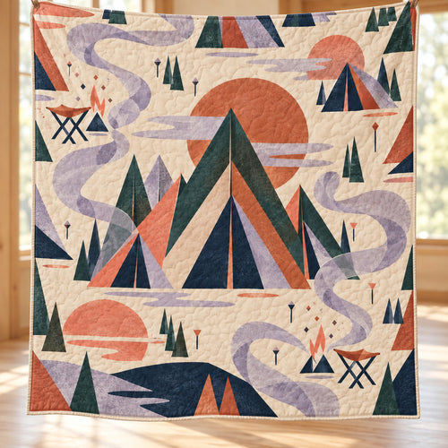 Campfire Smoke Geometry Quilt Blanket