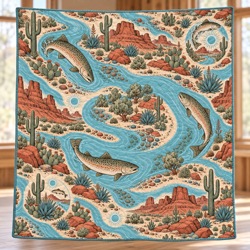 Desert River Trout Trail Quilt Blanket