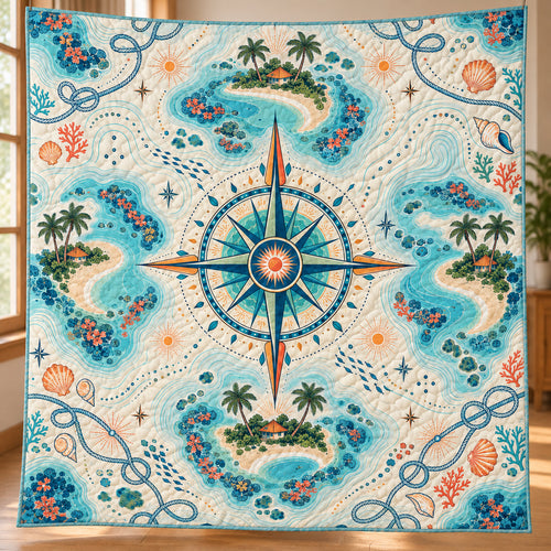 Island Compass Postcards Quilt Blanket