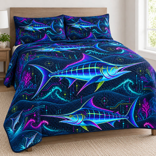 Neon Marlin Gridline Bedding Set